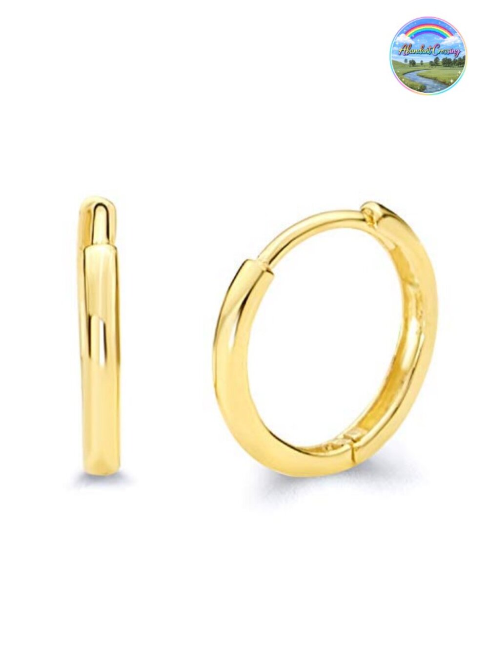 14k Gold 2mm Hoop Huggie Earrings 11mm Hinge Notched Post